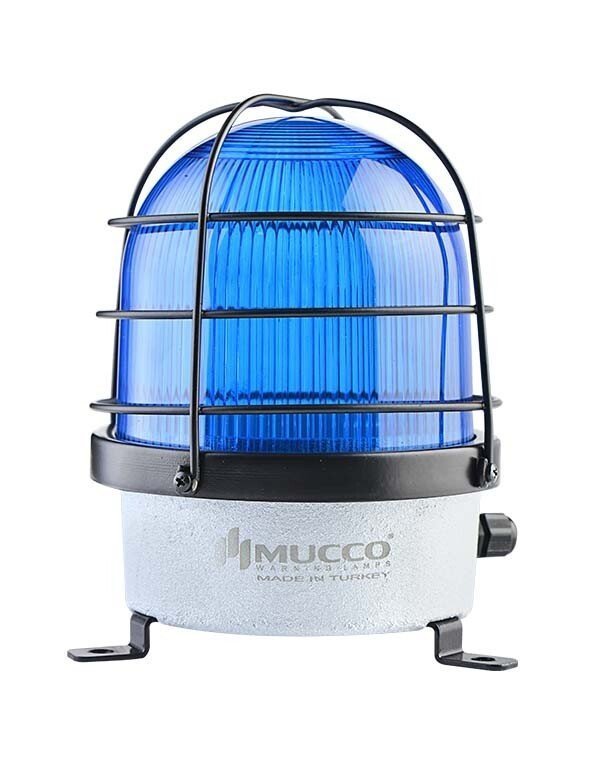 Buzzerlı Kafesli Çakar Döküm Tepe Lambası 85-260V AC/DC SNT-D12522-B-KFS Mavi