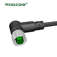 Velledq M12 5 Pin Dişi 90° Açılı 5 Mt. Kablolu Konnektör Sensör Kablosu M12F05T5.0PVC/BK