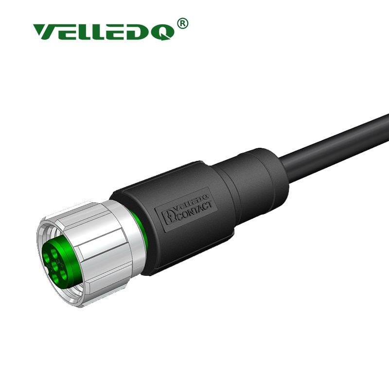 Velledq M12 5 Pin Dişi Düz 5 Mt. Kablolu Konnektör Sensör Kablosu M12F05T5.0PVC/BK