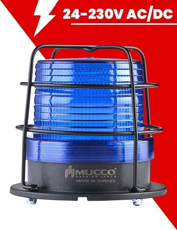 Ø 90 Çap Buzzer Kafesli Maksi Volt Tepe Lambası 24-90V DC 24-60V AC SNT-912-B-KFS Mavi