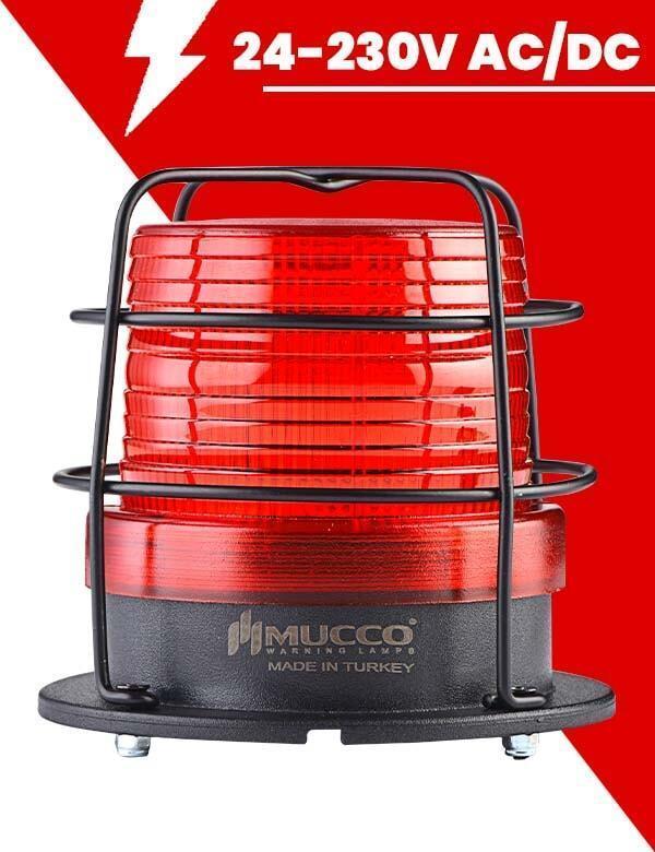 Ø 90 Çap Kafesli Maksi Volt Tepe Lambası 24-230V AC/DC SNT-912-KFS Kırmızı