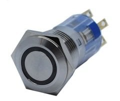 Butto J16-372-E-BD 16mm LED IŞIKLI DÜZ KAFALI KALICI BUTON MAVİ