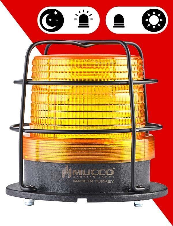 5 Mod Buzzer Sensörlü Kafesli Tepe Lambası 12-24 AC/DC - SNT-915-B-ND-KFS Sarı