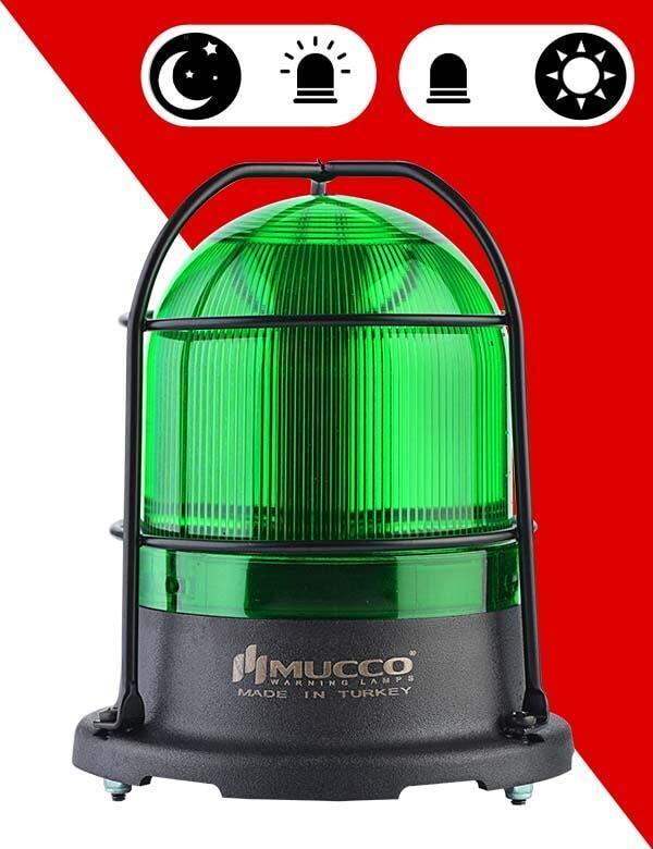 5 Mod Buzzer Sensörlü Kafesli Tepe Lambası 12-24 AC/DC - SNT-915-B-ND-KFS Yeşil