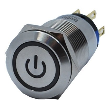 Butto J19-272-P-BD IP67 6-24VDC METAL(ÇELİK) MAVİ RENK POWER LOGOLU YAYLI BUTON