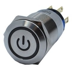 Butto J19-272-P-BD IP67 6-24VDC METAL(ÇELİK) MAVİ RENK POWER LOGOLU YAYLI BUTON